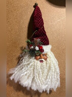 Vintage Victorian Style Santa Head Bearded Christmas Ornament
